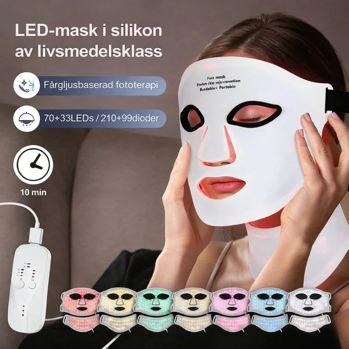 Balora LED Ansiktsmask 7 Färger Ljusterapi – Anti-Aging & Aknebehandling Hemma
