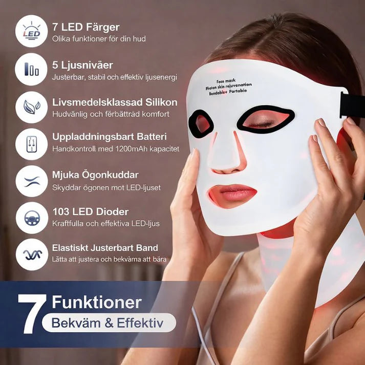 Balora LED Ansiktsmask 7 Färger Ljusterapi – Anti-Aging & Aknebehandling Hemma