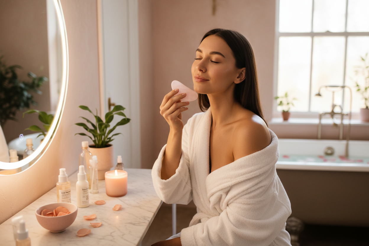 Kvinna använder Gua Sha